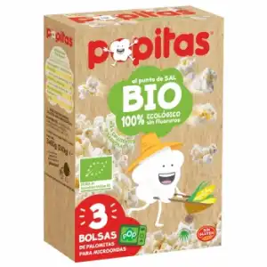 Palomitas al punto de sal ecológicas Popitas sin gluten pack de 3 unidades de 80 g.