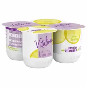 Yogur desnatado de limón sin azúcar añadido Danone Vitalinea pack de 4 unidades de 120 g.