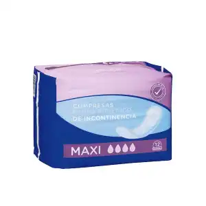 Compresa sin alas de incontinencia Deliplus Maxi Paquete 12 ud