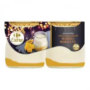 Panna cotta con preparado de mango y maracuyá Carrefour Extra sin gluten 270 g.