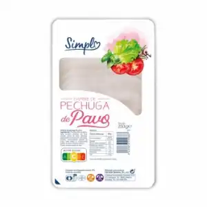 Pechuga de pavo en lonchas Simply sin gluten sin lactosa 250 g.