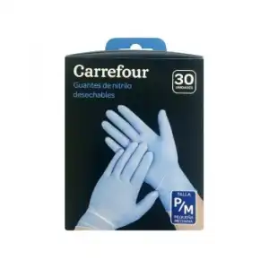 30 Guantes desechables de Nitrilo Carrefour  P/M - Azul