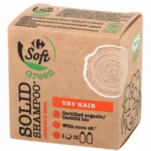 Champú sólido cabellos secos ecológico Carrefour Soft Green 75 g.