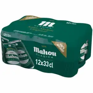 Cerveza Mahou Clásica pack de 12 latas de 33 cl.