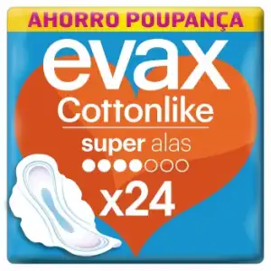 Compresas super con alas Cottonlike Evax 24 ud.