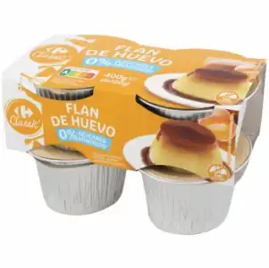 Flan de huevo sin azúcar añadido Carrefour sin gluten pack de 4 unidades de 100 g.