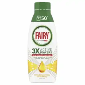 Gel para lavavajillas automáticos fragancia limón Fairy Platinum 50 lavados.