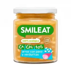Tarrito de arroz con pavo y verduritas desde 10 meses ecológico Cachitos Smileat sin gluten 230 g.