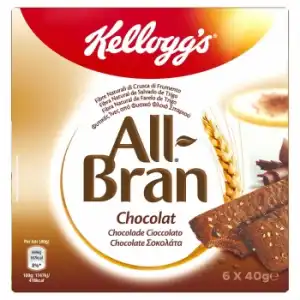 Barritas de trigo y fibra de avena enriquecida con salvado de trigo y trocitos de chocolate All Bran Kellogg's 6 unidades de 40 g.