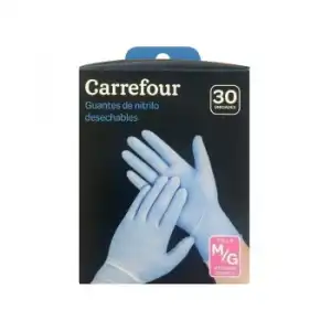 30 Guantes desechables de Nitrilo Carrefour  M/G - Azul