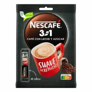 Café soluble con leche y azúcar 3 en 1 Nestlé pack de 10 sobres de 16 g.