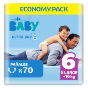 Pañales Carrefour Baby Ultra Dry Talla 6 (+16 kg) 70 ud.