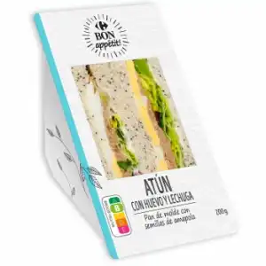 Sándwich de atún con huevo y lechuga Carrefour 200 g.