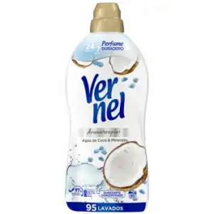 Suavizante concentrado Aromaterapia+ agua de coco y minerales Vernel 95 lavados.