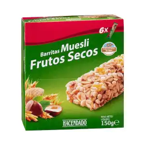 Barritas de cereales muesli Hacendado con avellanas y almendras Caja 0.15 kg