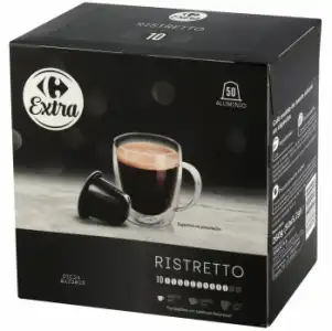 Café ristretto en cápsulas Carrefour Extra compatible con Nespresso pack de 50 unidades de 5,2 g.