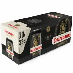 Cerveza tostada Cruzcampo gran reserva malta pack de 10 latas de 33 cl.