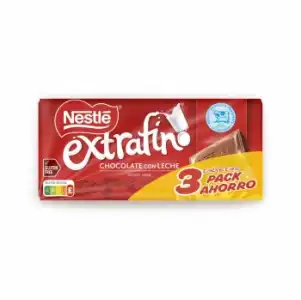 Chocolate con leche extrafino Nestlé sin gluten pack de 3 tabletas de 125 g.