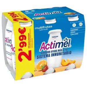 Leche fermentada líquida multifrutas Danone - Actimel pack de 6 unidades de 100 g.
