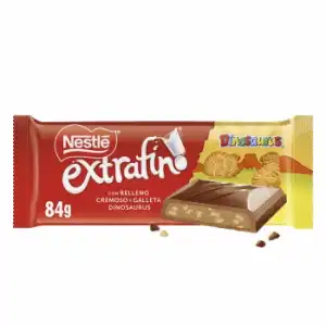 Chcoolate con leche relleno de cremoso y galleta Nestlé extrafino Dinosaurus 84 g.