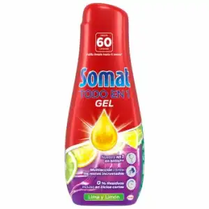 Gel para lavavajillas lima y limón Todo en 1 Somat 60 lavados.