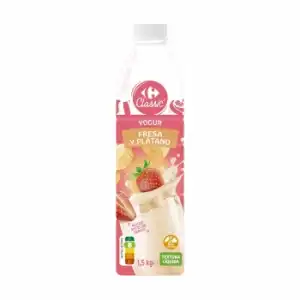 Yogur líquido de fresa-plátano Carrefour Classic' sin gluten 1,5 l.