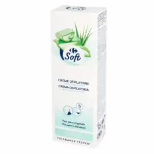 Crema depilatoria aloe vera y manteca de karité pieles sensibles Carrefour Soft 100 ml.