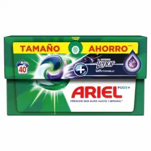 Detergente en cápsulas Todo En Uno Pods + efecto Unstoppables Ariel 40 lavados.
