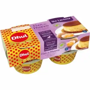 Flan de huevo al baño María Dhul sin lactosa pack de 4 unidades de 110 g.