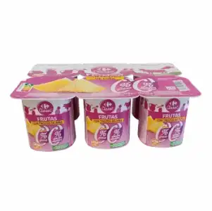 Leche fermentada desnatada con piña sin azúcar añadido Carrefour Classic ́ sin gluten pack de 6 unidades de 125 g.