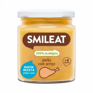 Tarrito de pollo con arroz desde 6 meses ecológico Smileat sin gluten 230 g.