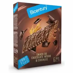 Barritas de chocolate negro y cereales Bicentury 120 g.