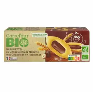 Galletas barquette con chocolate ecológicas Carrefour Bio 120 g.