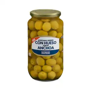 Aceitunas manzanilla sabor anchoa Hacendado con hueso Tarro 0.935 kg