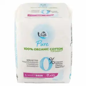 Compresas ultra finas con alas para noche plus Pure Carrefour Soft 10 ud.