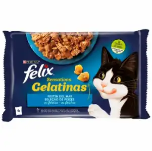 Gelatina selección de pescados para gato adulto Felix Sensations Purina 4x85 g