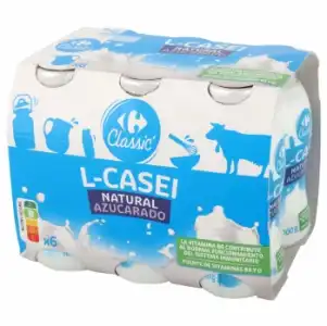 L.Casei líquido azucarado natural Carrefour Classic' pack de 6 unidades de 100 g.