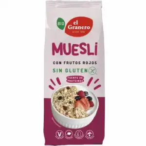 Muesli con frutos rojos ecológico El Granero sin gluten sin aceite de palma 375 g.