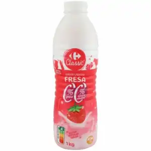 Yogur desnatado líquido de fresa sin azúcar añadido Carrefour sin gluten 1 kg.