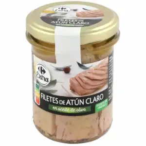 Atún claro en aceite de oliva Carrefour Extra 140 g.