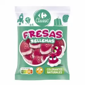 Fresas de goma rellenas Classic Carrefour sin gluten 200 g.