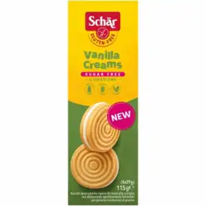 Galletas rellenas de vainilla sin azúcar Schär sin gluten y sin lactosa 115 g.