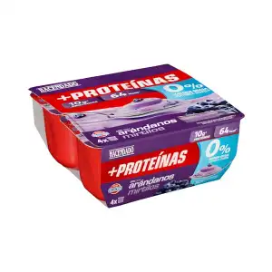 Postre lácteo + proteínas Hacendado con arándanos 4 ud. X 0.12 kg