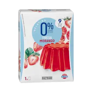 Preparado en polvo gelatina fresa Hacendado 0% azúcar Caja 0.026 100 g