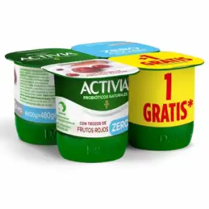 Bífidus desnatado con frutos rojos sin azúcar añadido Danone Activia pack de 4 unidades de 120 g.