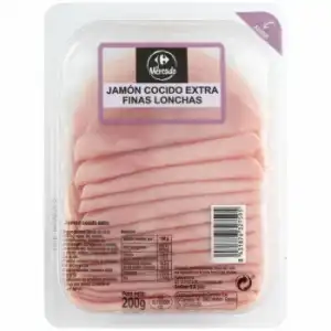 Jamón Cocido Extra en finas lonchas Carrefour El Mercado 200 g