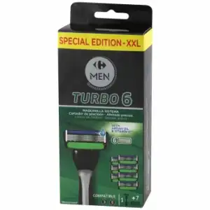 Maquinilla Turbo 6 Carrefour Men + Recambio 8 ud.
