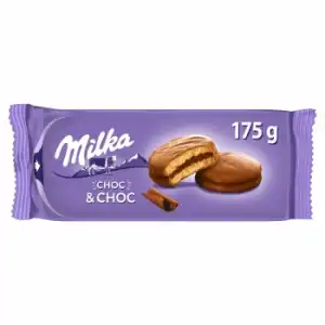 Sándwich de bizcocho relleno cacao cubiertos de chocolate Choc & Choc Milka 175 g.