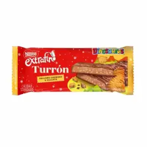 Turrón de chocolate relleno de cremoso de galleta Nestlé Extrafino Dinosaurus 231 g.