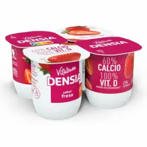 Leche fermentada desnatada de fresa Danone Vitalinea Densia pack de 4 unidades de 120 g.